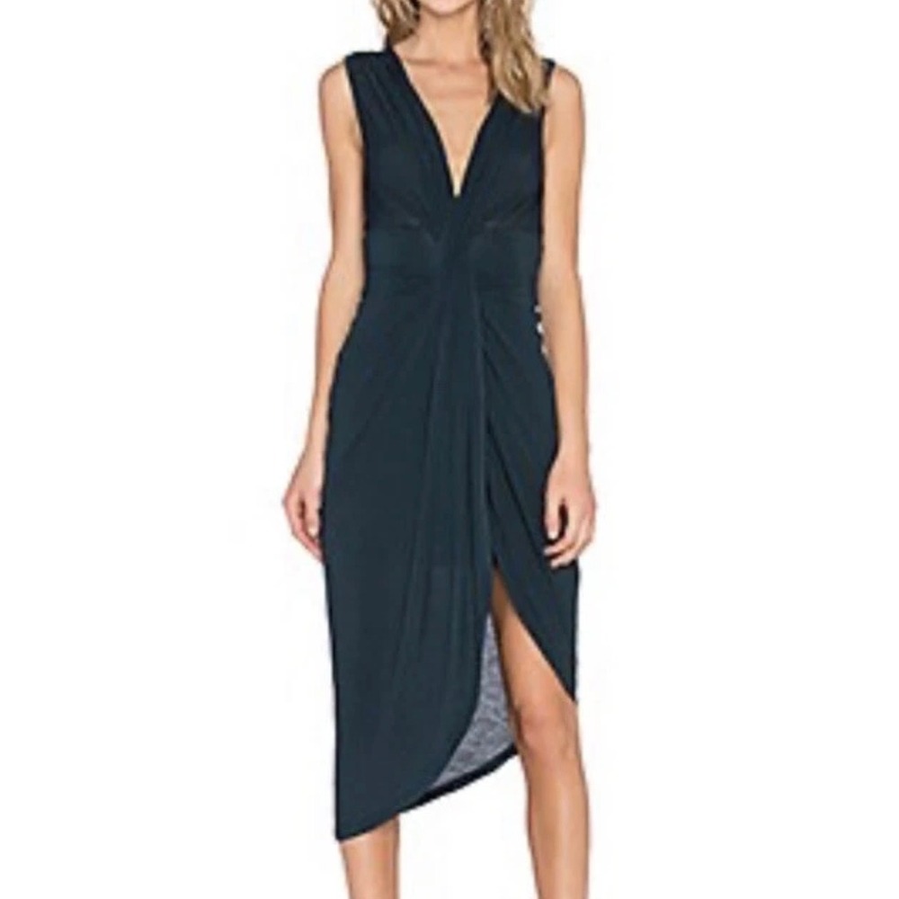 Lovers + Friends Twist Front Asymmetric Midi Dress Womens XS Hunter Green Party